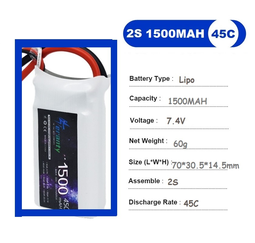 2PCS 7.4V Lipo 2S Battery 1500 - Drone Carrera Rc recension och pris