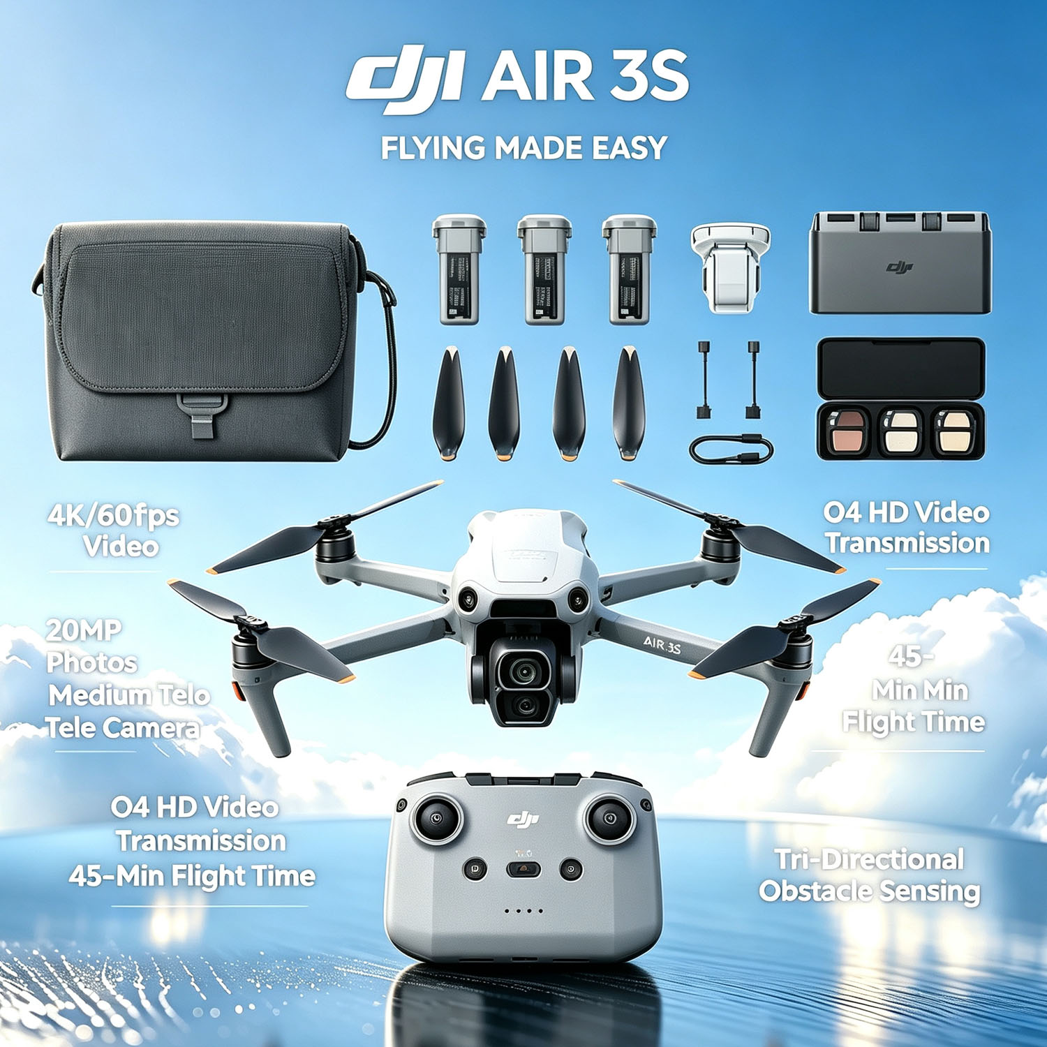 DJI Air 3S Fly More Combo (RC- - Drone Rc N3 3 Batteries recension och pris